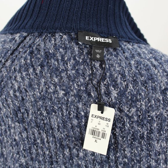 NWT Express Men's Marled Knit Sweater XL Blue Cotton Stretch - Picture 7 of 7